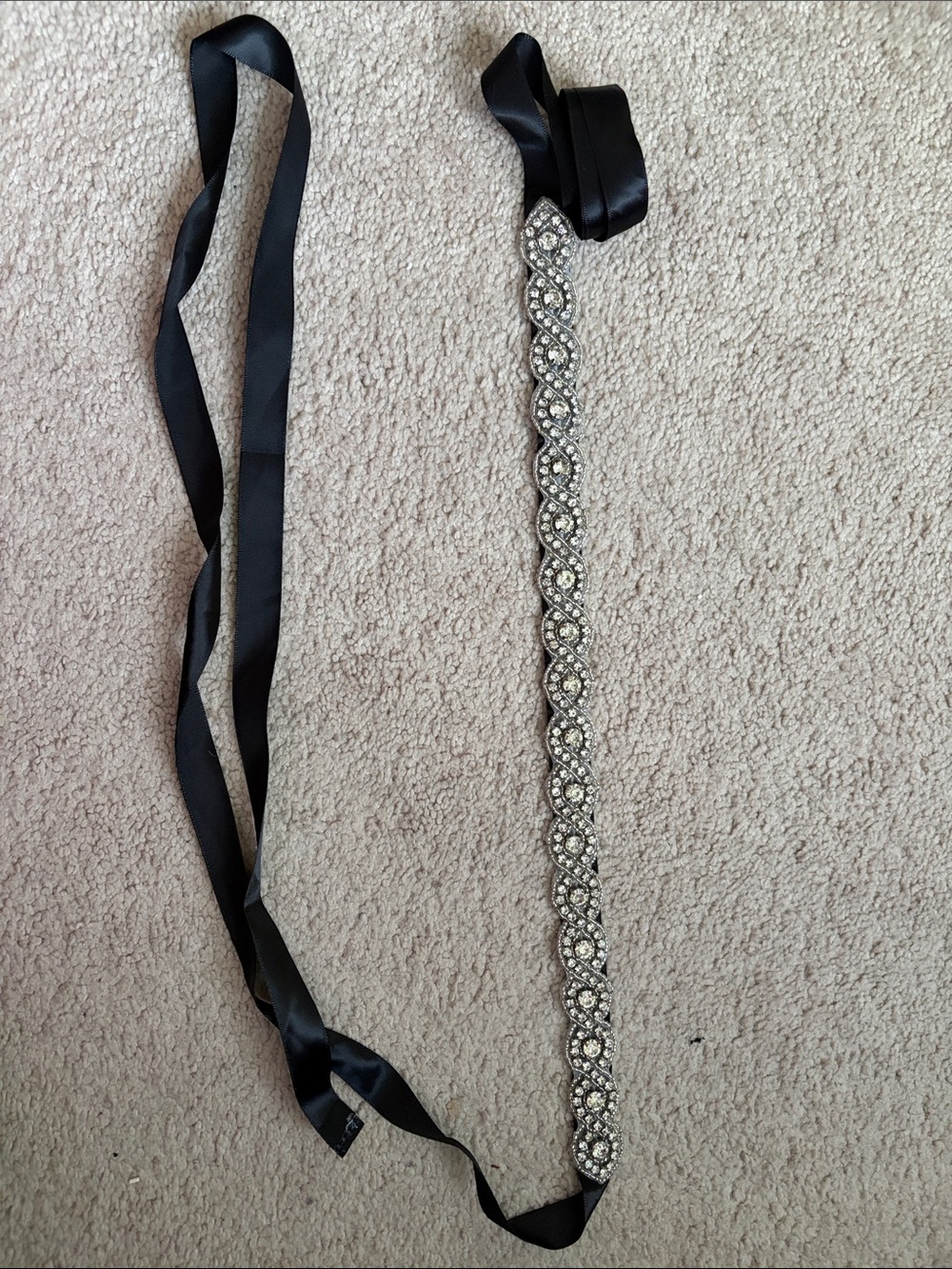 Black Ribbon Crystal Bridal Belt Bridesmaid